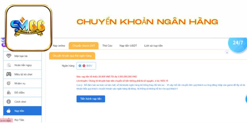 Chuyển khoản ngân hàng là phương thức thanh toán SM66 phổ biến